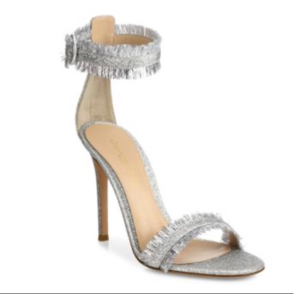 Gianvito Rossi Silver Fringe Sandal Heels